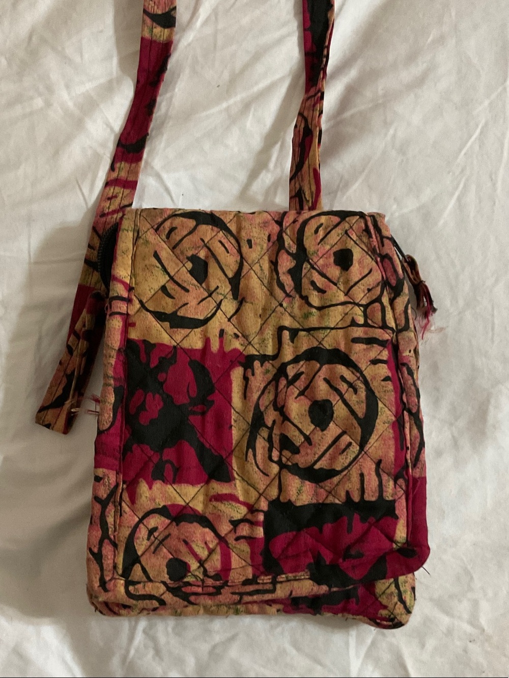 Women’s Quilted Crossbody Bag in Red and Tan - Lightweight Everyday Shoulder Bag